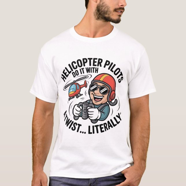 Camiseta Helicopter Pilot Cartoon Mascot (Frente)