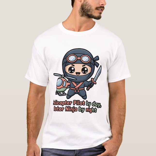 Camiseta Helicopter Pilot Chibi Ninja – Kawaii Rotor Night  (Frente)
