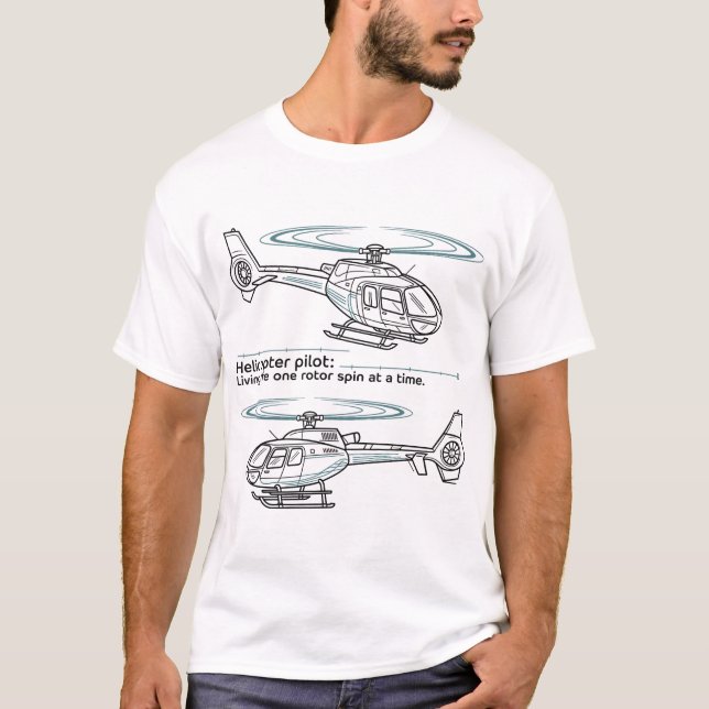 Camiseta Helicopter Pilot Technical Blueprint Vector Design (Frente)