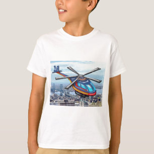 Camiseta Helicóptero alto do vôo sobre estradas