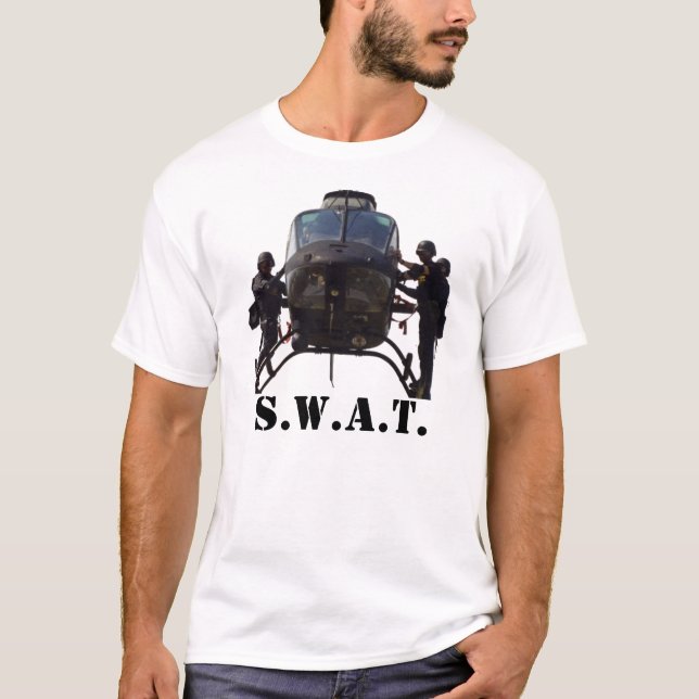 Camiseta Helicóptero do GOLPE, pistola 1911 de S.W.A.T. (Frente)