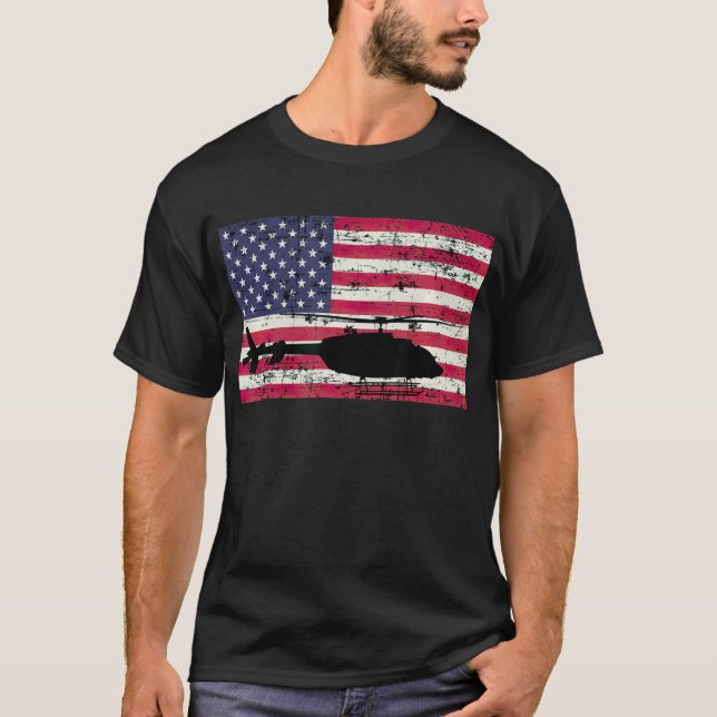 Camiseta Helicóptero Patriótico Bell 407 - bandeira america (Frente)