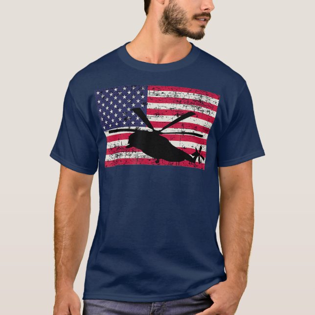 Camiseta Helicóptero Patriótico CH53 e MH53 bandeira americ (Frente)