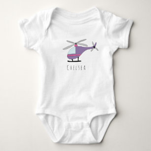 Camiseta Helicóptero Roxo da Rapariga Personalizada com Nom