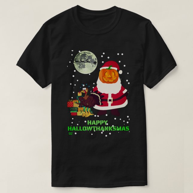 Camiseta "HELITE HALLOWTHANKSMAS" presente de festa diverti (Frente do Design)