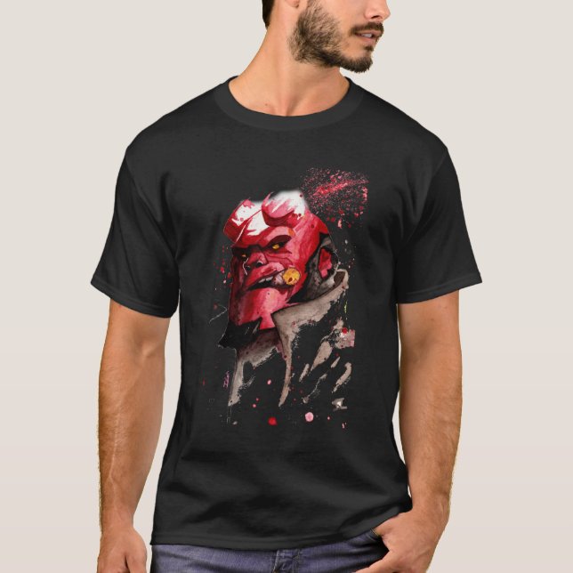 Camiseta Hellboy Watercolor Design Comic Fanart (Frente)