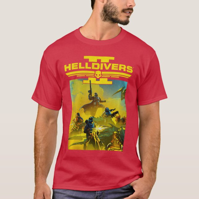 Camiseta Helldivers 2 Sony PlayStation Jogo de Vídeo Chave  (Frente)