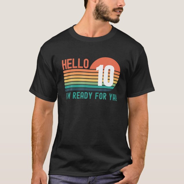 Camiseta Hello 10 Year Old Birthday Retro Sunset 10Th Birth (Frente)