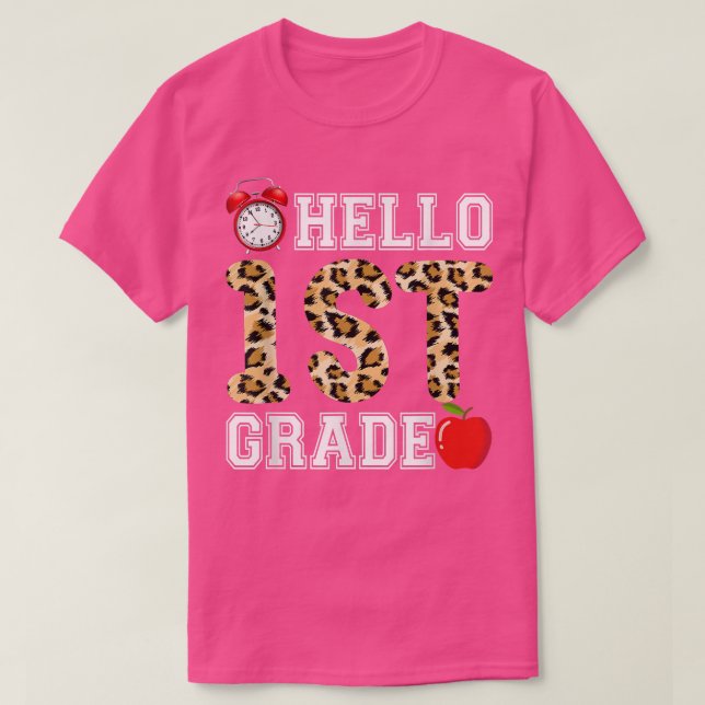 Camiseta Hello 1st Grade Leopard Teacher Students Back To S (Frente do Design)