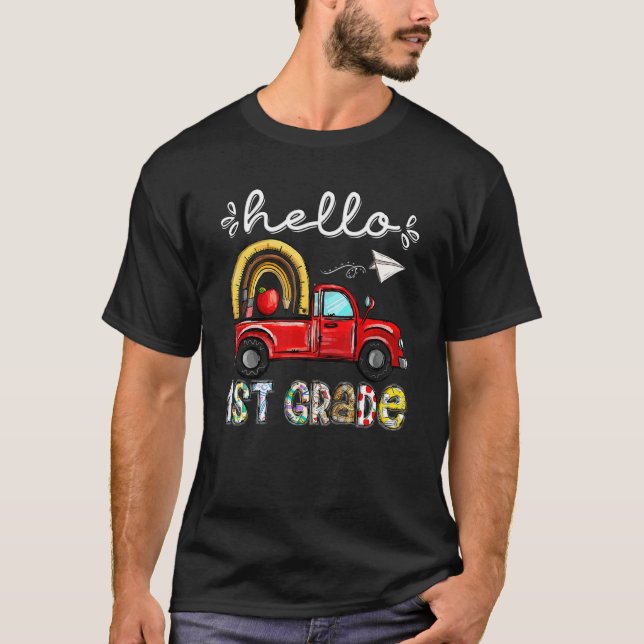 Camiseta Hello 1st Grade Truck Rainbow Teacher Student Back (Frente)