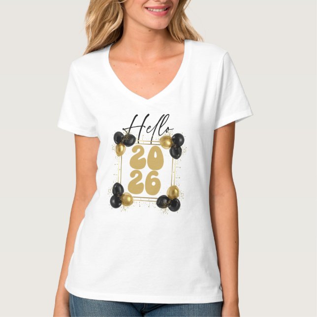 Camiseta Hello 2026, Happy New Year (Frente)