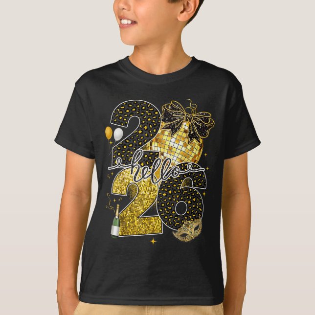 Camiseta Hello 2026 Happy New Year Disco Ball Nye Countdown (Frente)