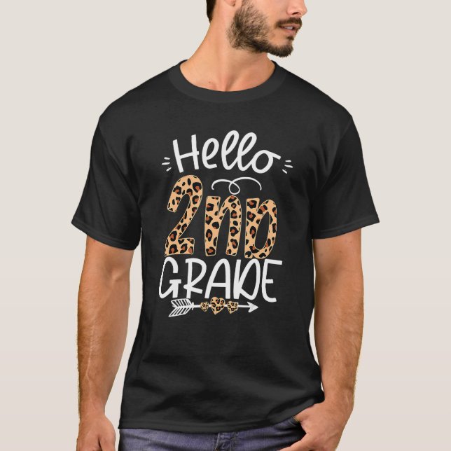 Camiseta Hello 2nd Grade Leopard Teacher Students Back To S (Frente)