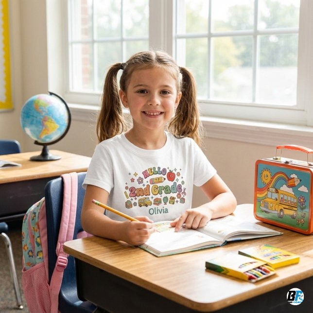 Camiseta Hello 2nd Grade Retro Groovy Icons Personalized Na (Criador carregado)