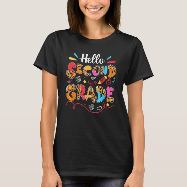 Camiseta Hello 2nd Second Grade Leopard Teacher Squad Back  (Frente)