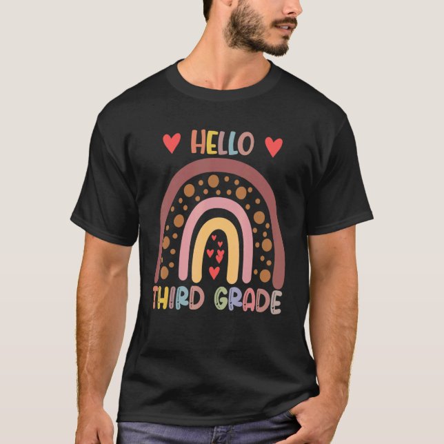 Camiseta Hello 3rd Grade Rainbow Teachers Kids Back To Scho (Frente)
