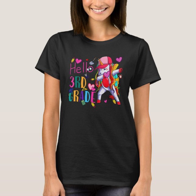 Camiseta Hello 3rd Grade Rainbow Teachers Kids Back to Scho (Frente)