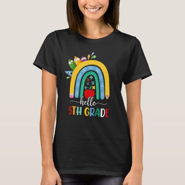 Camiseta Hello 5th Grade Boho Rainbow Teacher Kids Back To  (Frente)