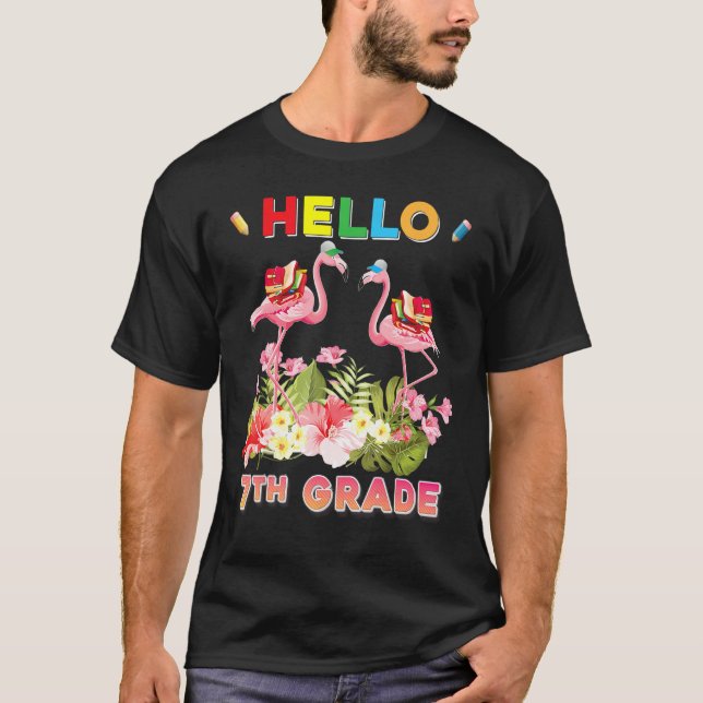 Camiseta Hello 7th Grade Flamingo Back To School Teacher Ki (Frente)