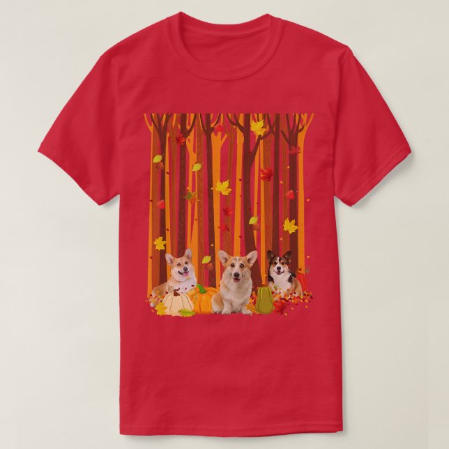 Camiseta Hello Autumn Corgi Maple Leaf Fall Pumpkin Mens Wo (Frente do Design)