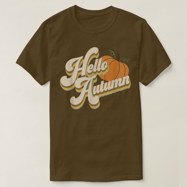 Camiseta Hello Autumn Pumpkin Fall Cute Fun Retro  (Frente do Design)