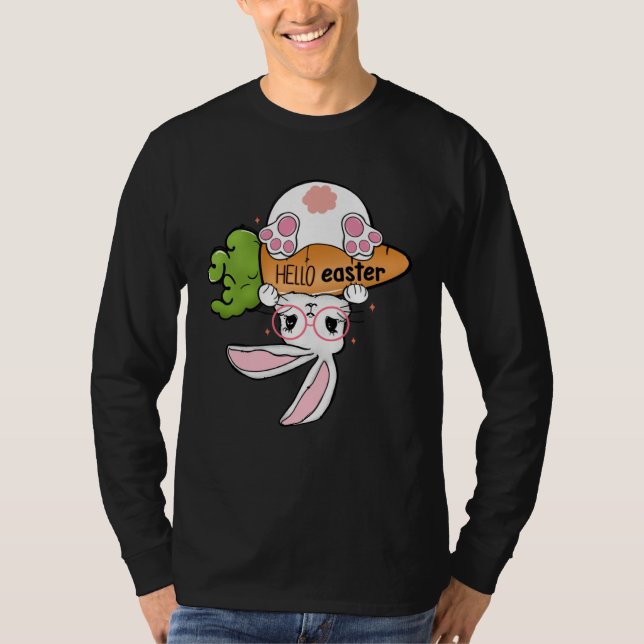 Camiseta Hello Easter Reverse Bunny Retro Groovy Easter Day (Frente)