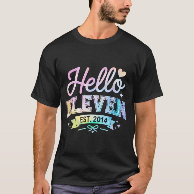 Camiseta Hello Eleven Est 2014 Coquette Bow 11th Birthday G (Frente)