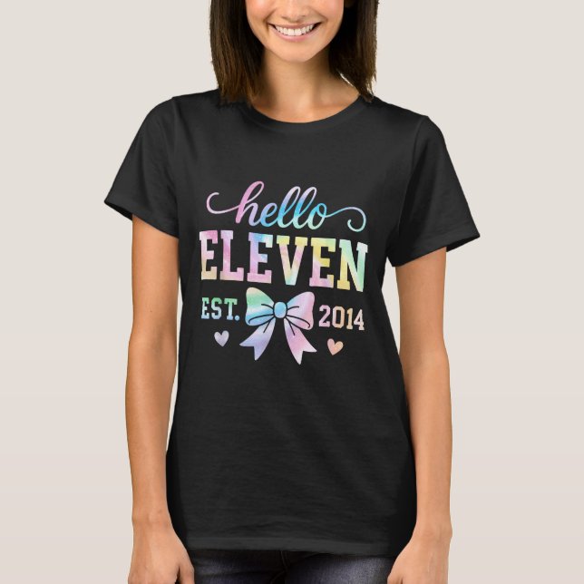Camiseta Hello Eleven Est 2014 Coquette Bow 11th Birthday G (Frente)