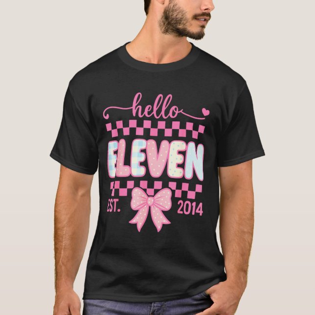 Camiseta Hello Eleven Est 2014 Coquette Bow Happy 11th Birt (Frente)