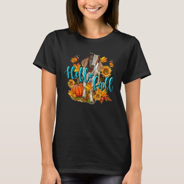 Camiseta Hello Fall Goat Animal Farm Autumn Fall Thanksgivi (Frente)