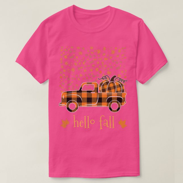 Camiseta Hello Fall Shirt Funny Halloween Pumpkin Buffalo P (Frente do Design)
