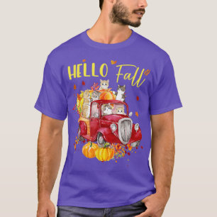 Camiseta Hello Fall Truck Pumpkin Funny Cat Kitties Thanksg