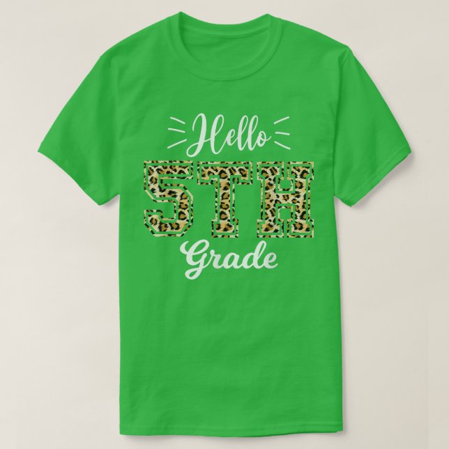 Camiseta Hello Fifth Grade Back To School 1st Day Leopard T (Frente do Design)