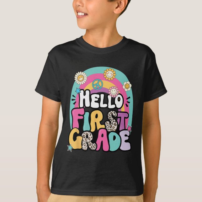 Camiseta Hello First Grade Byck To School Teacher First Day (Frente)