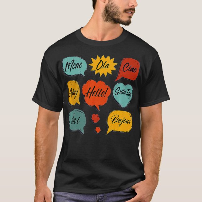 Camiseta Hello Foreign Languages T shirt Premium  (Frente)
