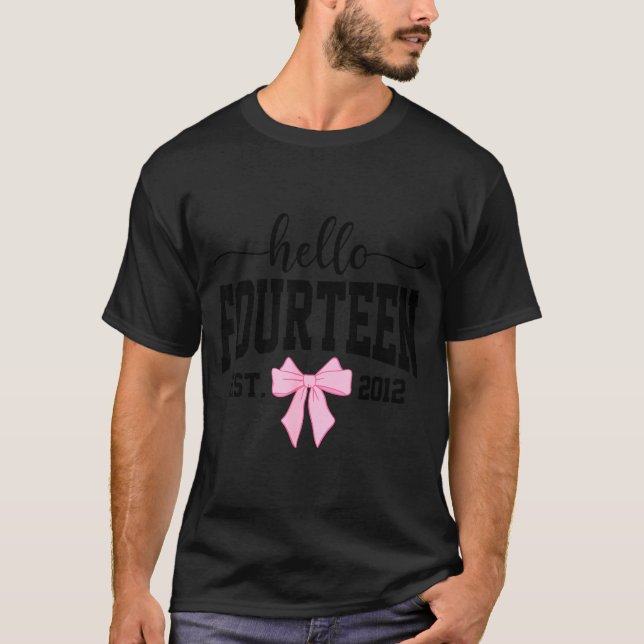 Camiseta Hello Fourteen Est 2012 Coquette Bow 14th Birthday (Frente)