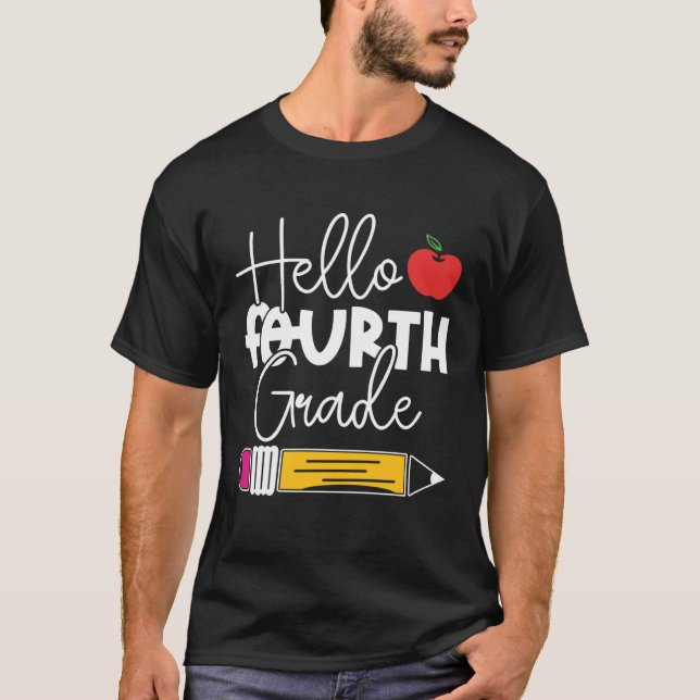 Camiseta Hello Fourth Grade Pencil Apple Back to School Tea (Frente)