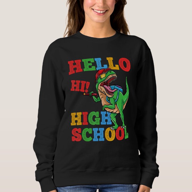Camiseta Hello High School Rex Dinosaur Back To School Boys (Frente)