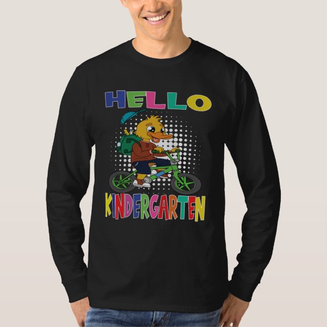 Camiseta Hello Kindergarten Duck Riding A Bicycle (Frente)