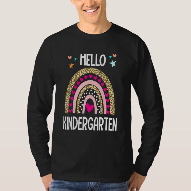 Camiseta Hello Kindergarten Leopard Rainbow Teacher Back To (Frente)