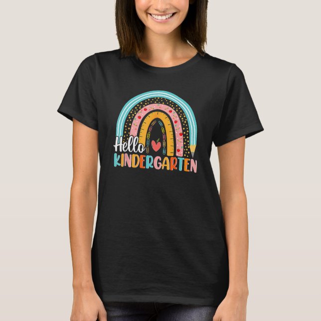 Camiseta Hello Kindergarten Rainbow Teacher Student Back To (Frente)