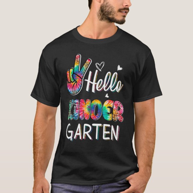 Camiseta Hello Kindergarten Tie Dye Leopard Graphic Back To (Frente)