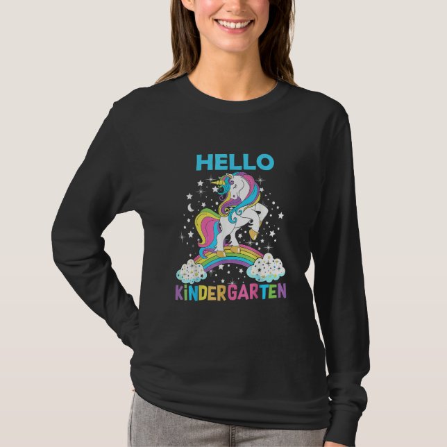 Camiseta Hello Kindergarten Unicorn Here I Come Kindergarte (Frente)