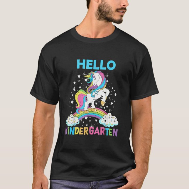 Camiseta Hello Kindergarten Unicorn Here I Come Kindergarte (Frente)