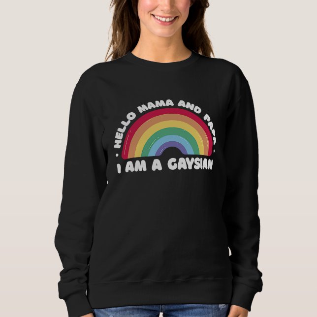 Camiseta Hello Mama and Papa I'm Gaysian LGBTQ Pride Herita (Frente)