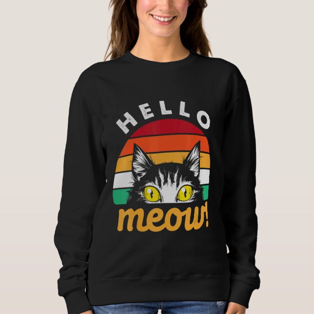 Camiseta Hello Meow Cat Retro Style (Frente)