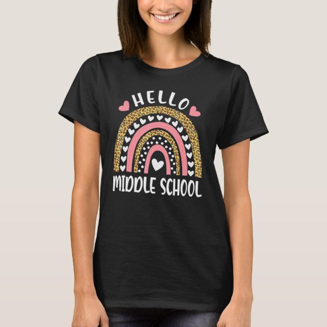 Camiseta Hello Middle School Rainbow Teachers Back To Schoo (Frente)