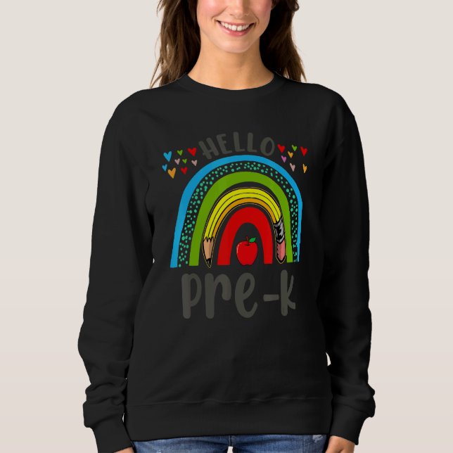 Camiseta Hello Pre K First Day Of School Rainbow Student Te (Frente)
