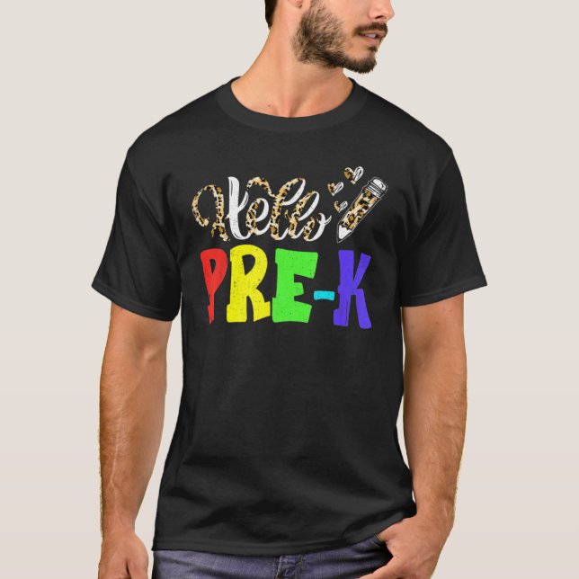 Camiseta Hello Pre K Leopard Print Pre K Back To School (Frente)