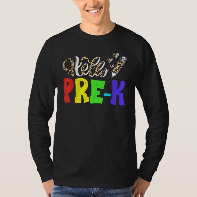 Camiseta Hello Pre K Leopard Print Pre K Back To School (Frente)